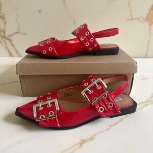 PROJECT CLOUD Red Patent Buckle Flats Size 9 NEW NIB